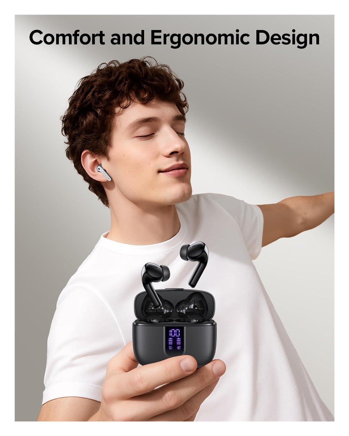 Bluetooth Headphones True Wireless Earbuds 60H Playback LED Power Display Earphones with Wireless Charging Case IPX5 Waterproof in-Ear Ear buds with Mic for TV Smart Phone Laptop Computer Sports