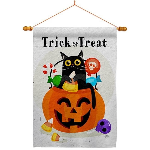 Breeze Decor HS120267-P3-03 Silly Halloween Kitty Falltime 28 x 40 in. Double-Sided Decorative Horizontal Flags for Decoration Banner Garden Yard Gift