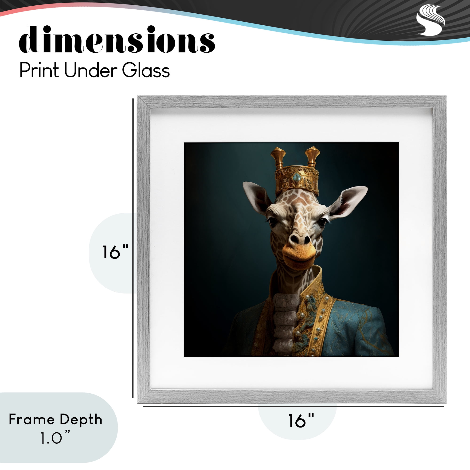 Stupell Industries Giraffe Gaze in Regal Crown Gray Framed Print Under Glass, design by Lazar Studio