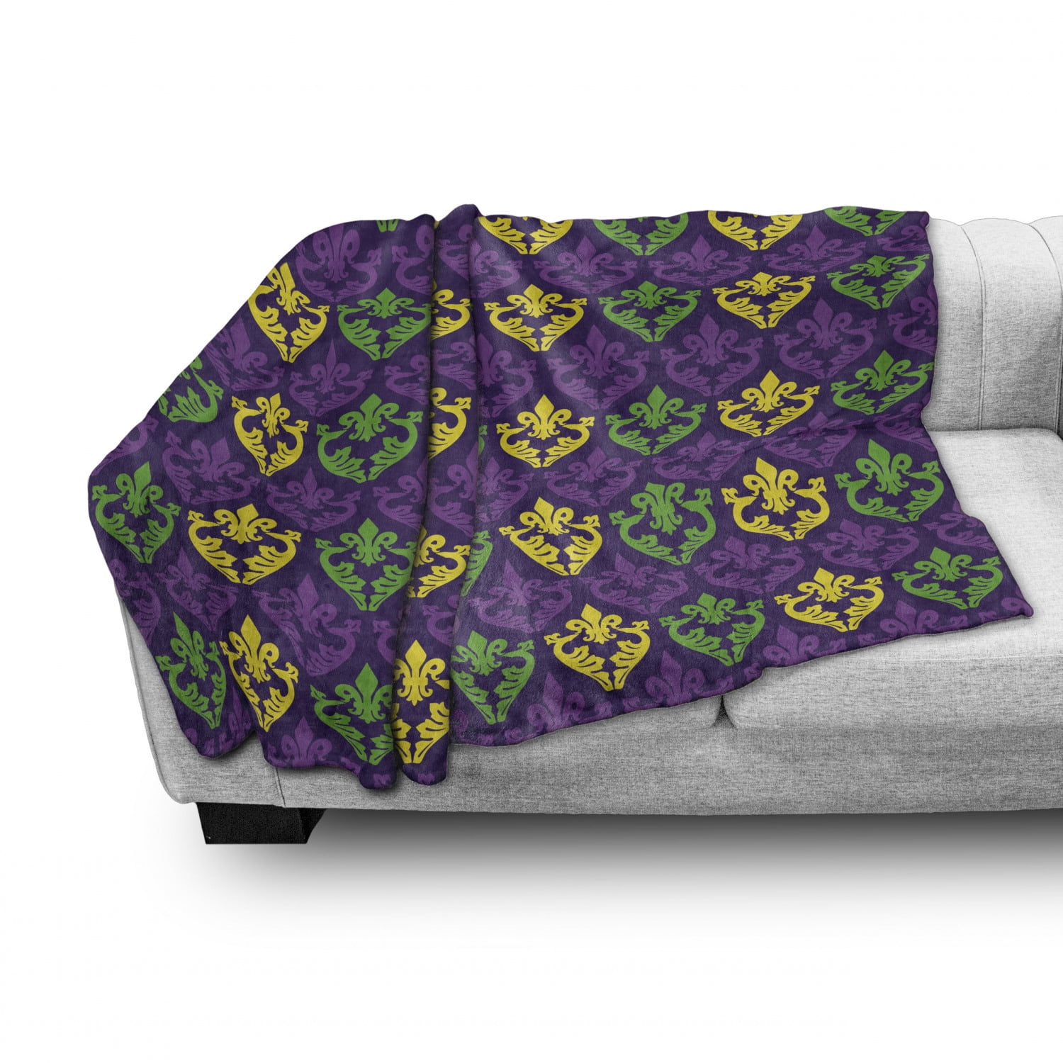 Purple Green Yellow Ambesonne Mardi Gras Soft Flannel Fleece Throw Blanket 60 x 80 Fleur De Lis with Traditional Festival Pattern Venetian Vintage Cozy Plush for Indoor and Outdoor Use 