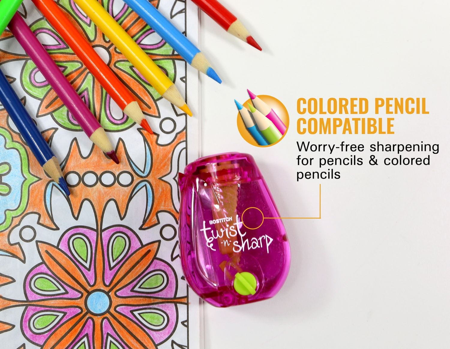 BOSTITCH Twist-n-Sharp Manual Assorted Colours Hand Held Pencil Sharpener