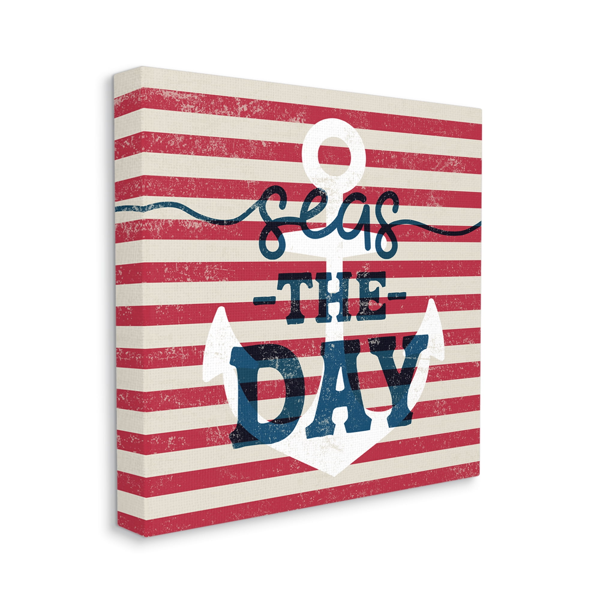 Stupell Industries Seas The Day Americana Anchor & Flag Phrase Graphic Art Gallery Wrapped Canvas Print Wall Art, Design by Daphne Polselli
