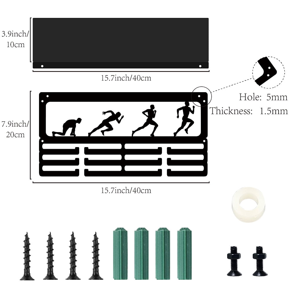 Running Trophy Holder Runner Medal Hanger Display with Shelf Metal Iron Sports Wall Mount Hold 60+ Medals Awards Ribbons Organizer Rack with 12 Hooks