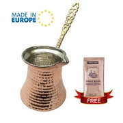 Crystalia Coffee Pot for Turkish Greek Arabic Coffee, Hammered Copper Coffee Cezve, Stove Top Coffee Maker,14.4 fl oz