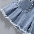 thumbnail image 5 of Girls Jean Shorts Elastic High Waisted Pleated Shorts Cute Casual Wide Leg Short Pants Summer Skorts with Pockets, 5 of 7