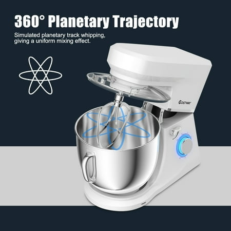 Costway - Tilt-Head Stand Mixer 7.5 Qt 6 Speed 660W with Dough Hook, Whisk & Beater - White