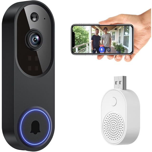 Wireless doorbell – Doorbells with camera – Wireless doorbell with camera for family – Secure smart video doorbell with HD night vision and remote intercom function – Reliable home security –