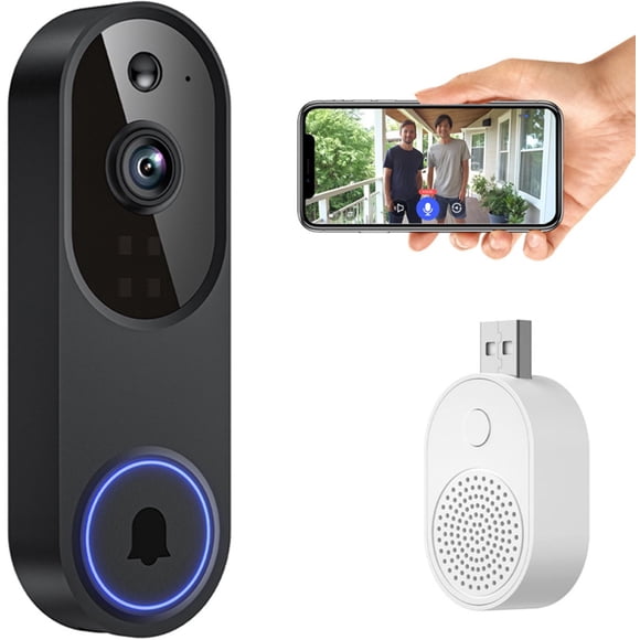 Wireless doorbell – Doorbells with camera – Wireless doorbell with camera for family – Secure smart video doorbell with HD night vision and remote intercom function – Reliable home security –
