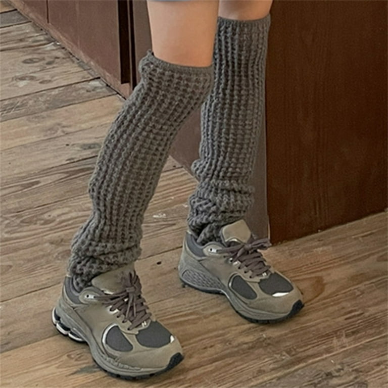 Women Knit Leg Warmers Solid Color Knee High Socks Aesthetic Boot Cuff 