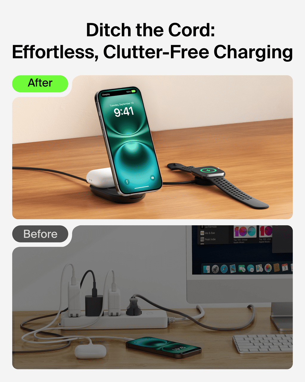 Belkin MagSafe Charger Compatible, 2-in-1 Qi2 Wireless Charging Station 25W, Convertible Wireless Charger for iPhone 16, AirPods, Portable Phone Stand for Travel w/ USB-C Port, 45W Adapter - Black