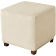 thumbnail image 1 of Ottoman Cover Square Velvet Ottoman Covers Protector for Footrest Foot Stool Furniture Stretch Comfortable with Elastic Bottom Small Beige, 1 of 6