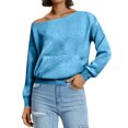 thumbnail image 6 of Drmagiyhm Womens Off The Shoulder Tops Casual Long Sleeve Sweatshirts Casual Season Oversized Tshirts Sexy Slouchy Pullover Top Sky Blue XL, 6 of 6