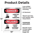 thumbnail image 2 of (2 Pack) Look Out For Forklifts Bilingual OSHA Danger Sign 10 Inch X 14 Inch Plastic Sign, Weather Resistant, UV Protected for Workplace, Business, and Construction Site, Made in the, 2 of 8