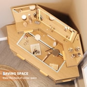 Modern Fluted Corner Vanity Desk with Triple HD Glass Mirror, 3 Lighting Modes, Charging Station, 3 Drawers, 2 Cabinets, Bedroom Makeup Table with Storage, 48 Oak