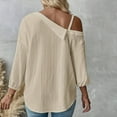 thumbnail image 2 of Zufneo Dressy Blouse for Women Sexy Off-Shoulder Tops V-Neck Beach Button Down Shirts New Arrivals Beige M, 2 of 6