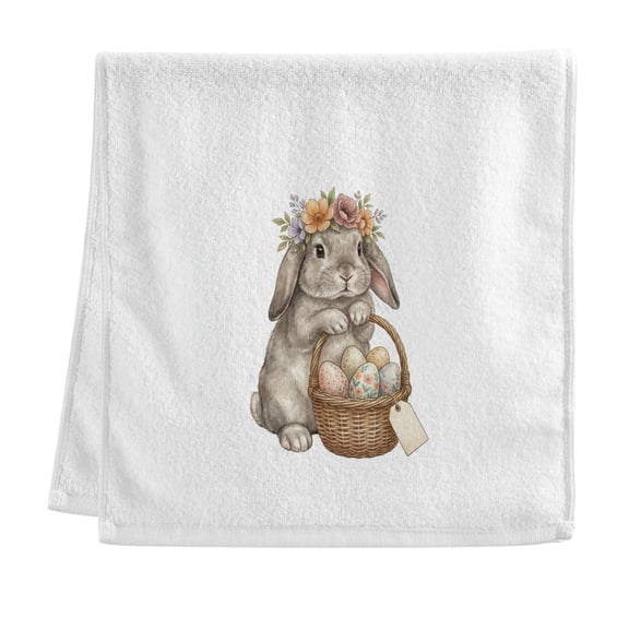 1PCS 100% Cotton Towel 15.74"x29.52" Soft Absorbent Bath Towel for Bathroom Pool Beach Machine Washable Gray Bunny Wearing Floral Crown