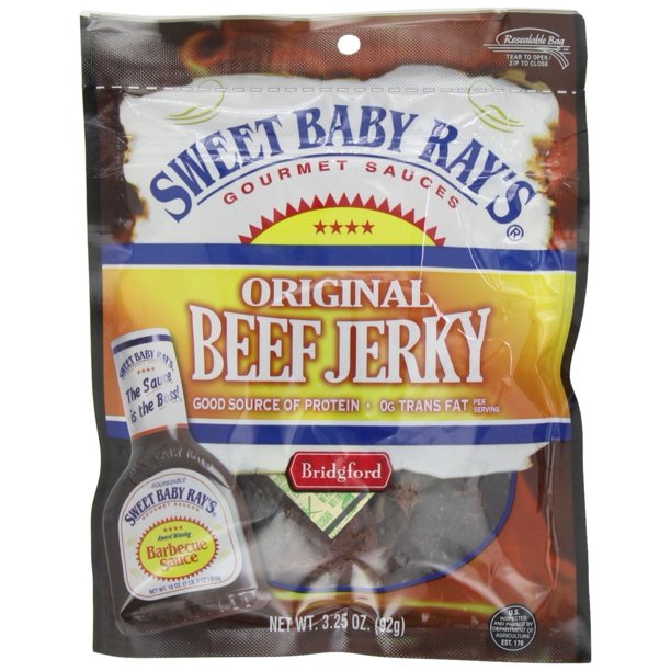 Bridgford Beef Jerky, Sweet Baby Rays Original, 3 Oz, Pack of 6