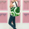 thumbnail image 6 of Zipper canvas bag large capacity large size practical handbag durable Canvas with leather material Deep Green Thick Lines, 6 of 7