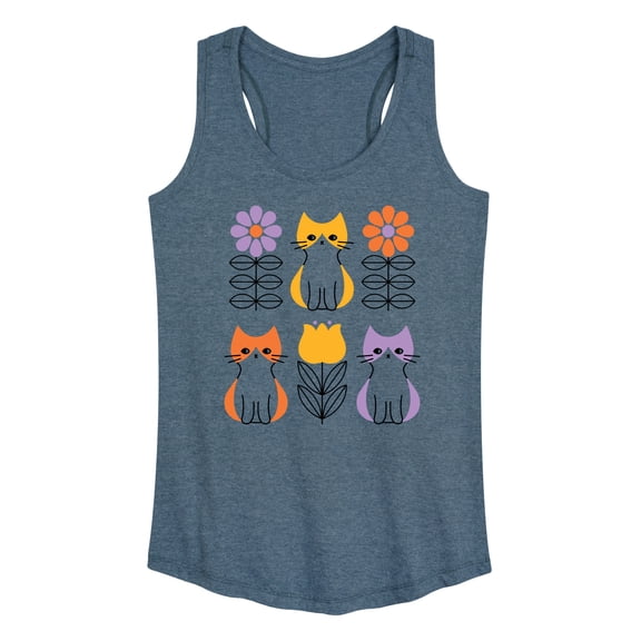 Instant Message - Retro Flower Cat  - Women's Racerback Tank Top