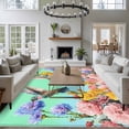 thumbnail image 3 of 5'x7' Area Rugs, Teal Green Hummingbirds Indoor Outdoor Area Rug for Living Room Bedroom, Spring Watercolor Flowers Plant Washable Bathroom Rugs Kitchen Floor Carpet Mats Home Decor Aesthetic, 3 of 8