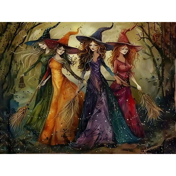 Diamond Art Painting Kits for Adults,The Witches 5D Diamond Painting Dots Art Kits for Adults Beginner, DIY Full Round Gem Crystal Art Paint by Diamond, Home Wall Decor 14x 14 in