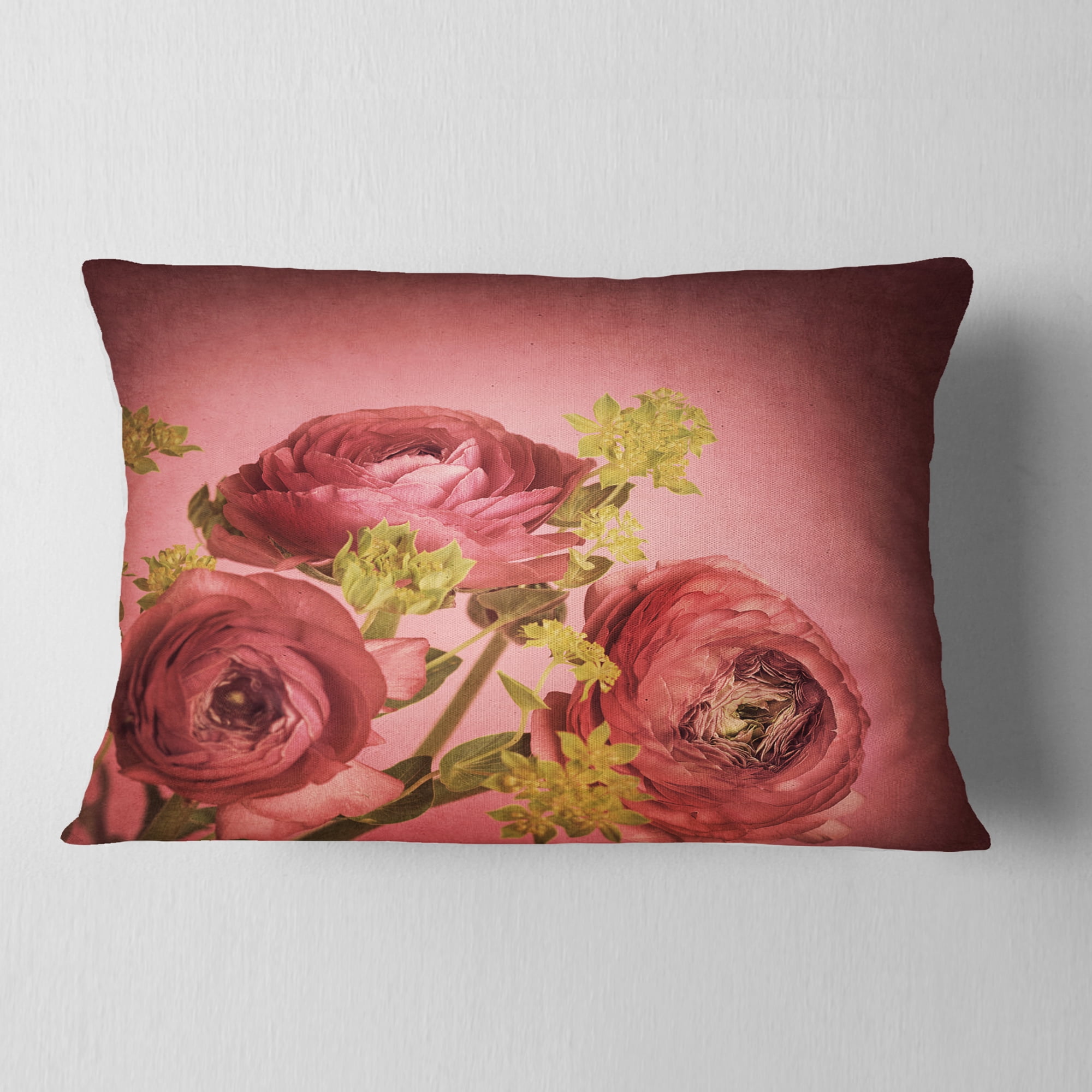 Designart Ranunculus Flowers Stem on Pink - Floral Throw Pillow - 12x20