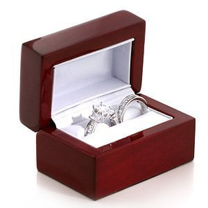 Cherry Wooden Wedding/ Bridal Set Double Ring Jewelry Gift Box, 3 1/8" X 2 3/8" / 1 7/8" inches By Thasaba