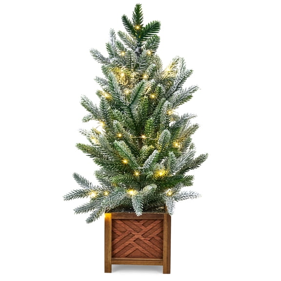 2ft Pre-Lit Artificial Mini Christmas Tree with 30 LED Lights for Home, Office, Party Decor