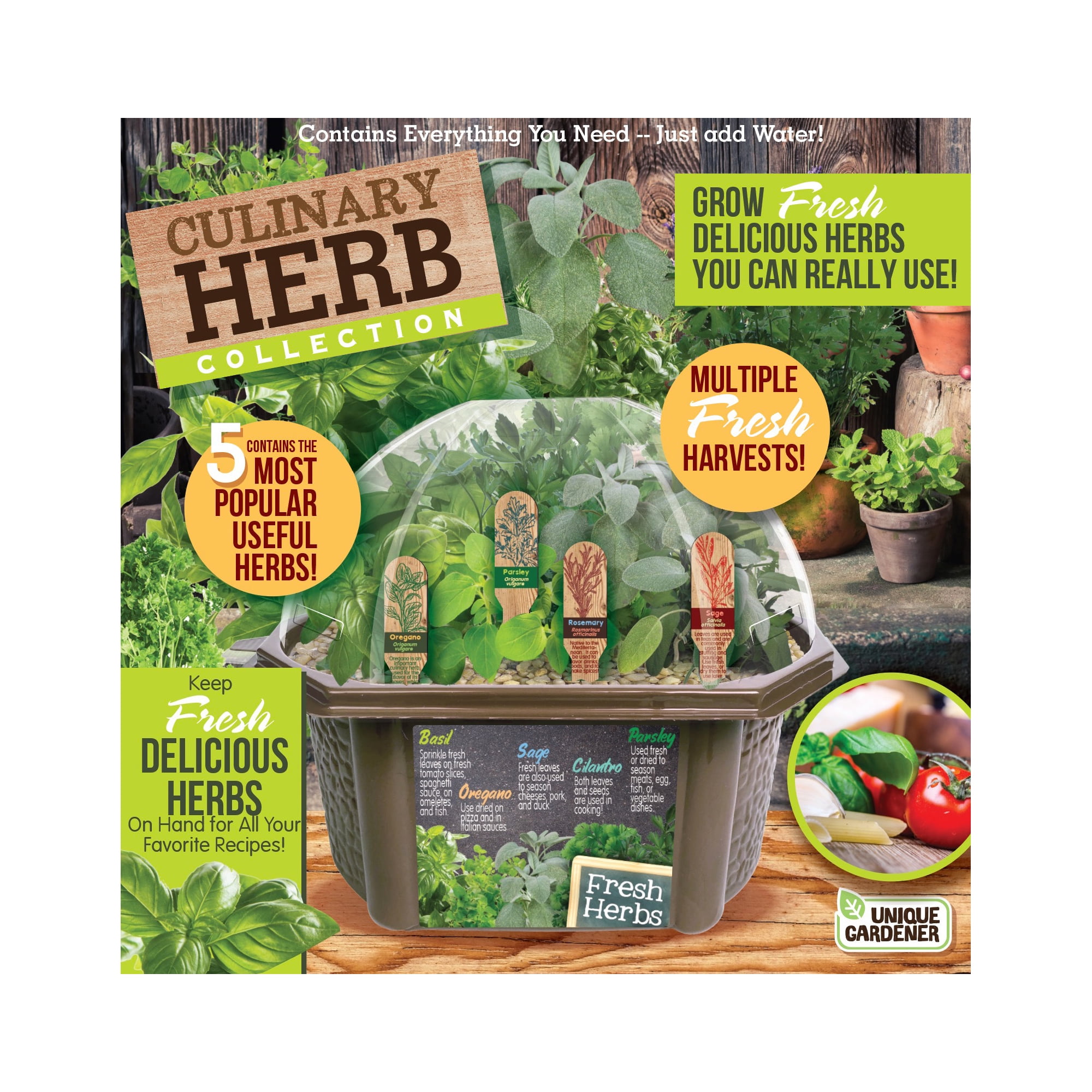 Unique Gardener - Culinary Herb Collection - Indoor Micro-Gardening Kit ...