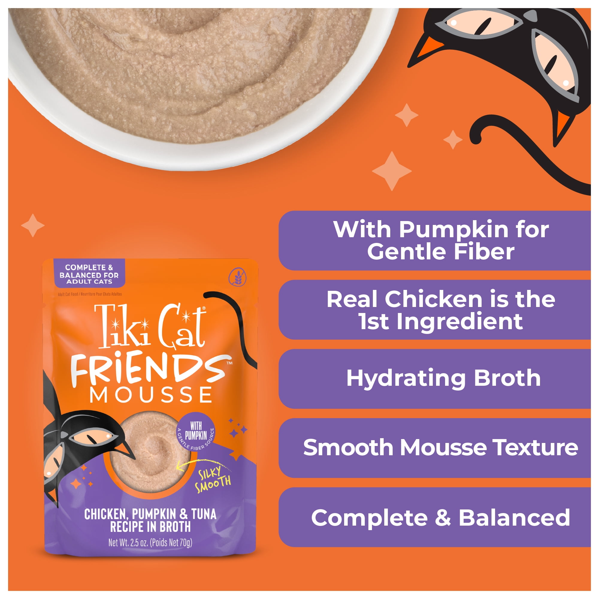 (12 pack) Tiki Cat Friends Mousse Chicken, Tuna & Pumpkin, 2.5 oz pouch