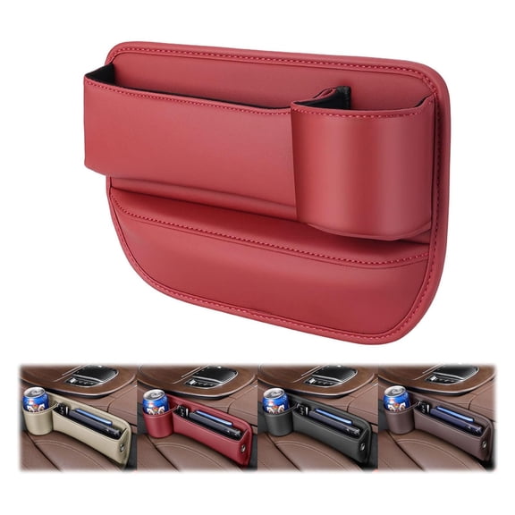 KCEHTA Car Seat Gap Filler Organizer, Car Leather Cup Holder Gap Bag, Multifunctional Car Seat Gaps Storage Box with Cup Holder