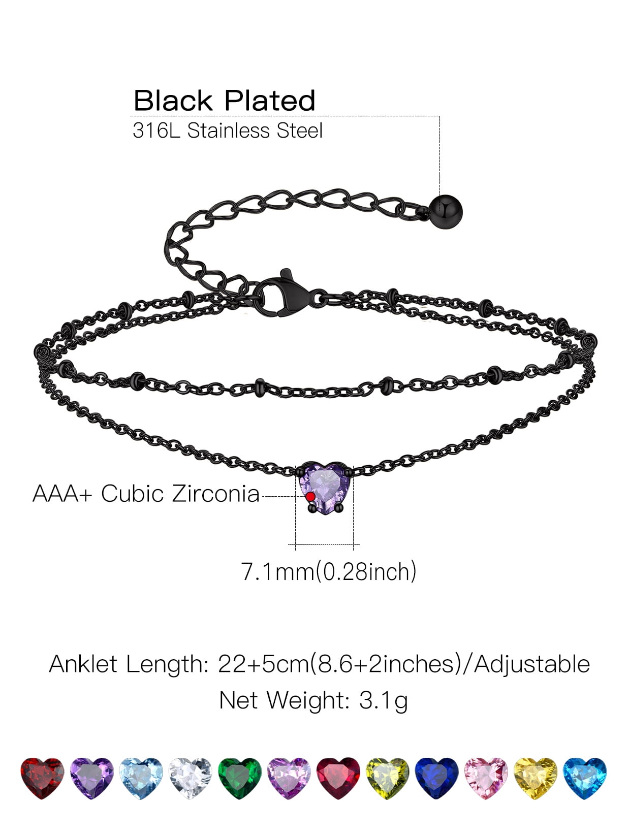 Suplight 925 Stelring Silver Birthstone Crystal Anklet Dainty Chain Anklet Bracelets for Women