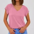 thumbnail image 2 of MIXUE Womens Summer Tops Solid Color V Neck Short Sleeve Basic Plus Size Loose Fit Casual T-shirts Holiday Wear,Pink,XXL, 2 of 5