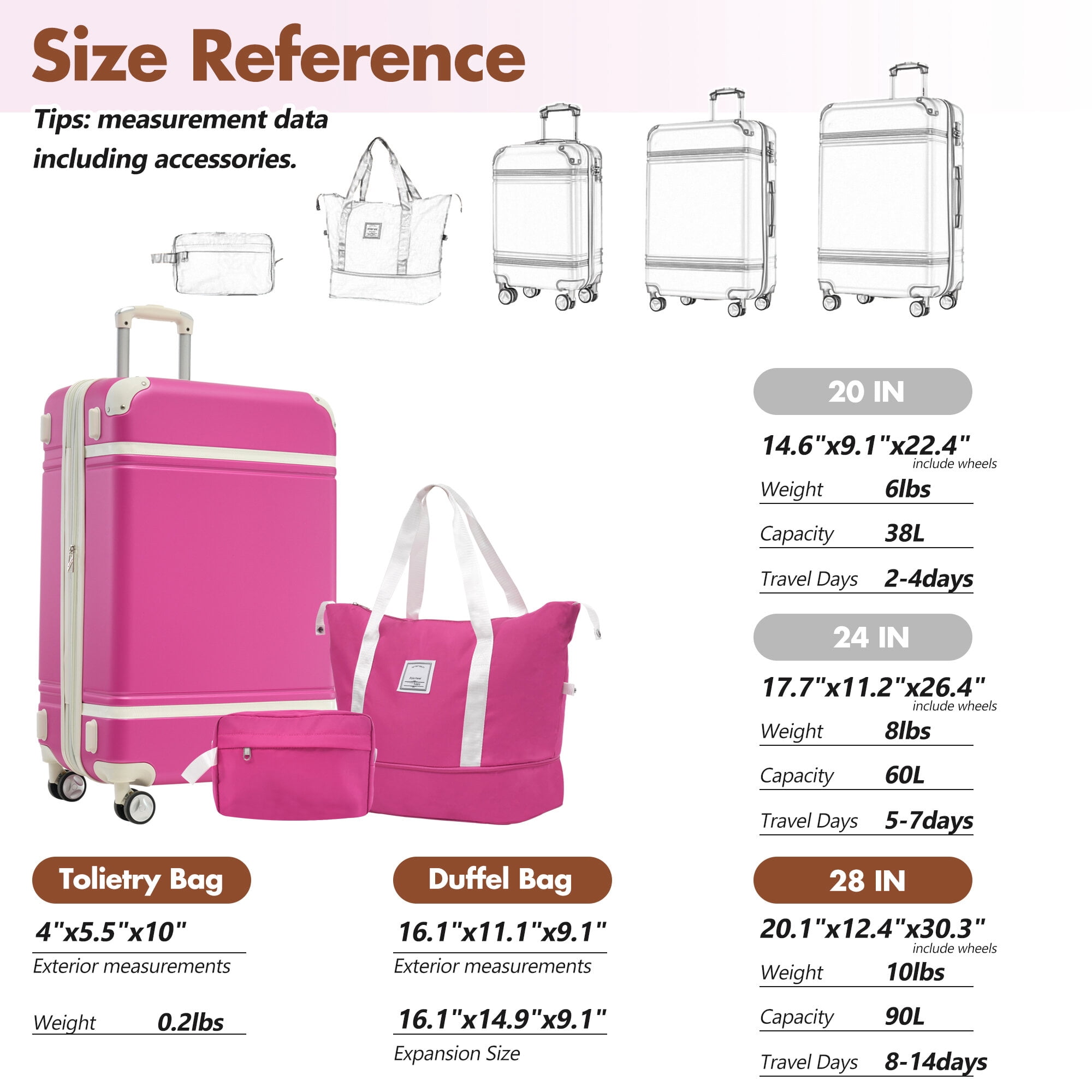 Hardside Suitcase, Hardshell Luggage Sets with Bags Lightweight Suitcase Double Spinner Wheels with TSA Lock ,Single Vintage Luggage 28 IN,Pink, Pink Hardside Luggage,Abs Hardside Checked Luggage