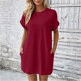 thumbnail image 5 of Levmjia Women's Casual Short Sleeve Dress Crew Neck A Line Swing Dress with Pockets Solid Color Loose Fit Summer Beach Sundress, 5 of 9