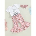 thumbnail image 3 of Faithtur Baby Girls Easter Outfit Sets Short Sleeve Letter Print Romper + Rabbit Egg Print Flared Pants + Headband, 3 of 8