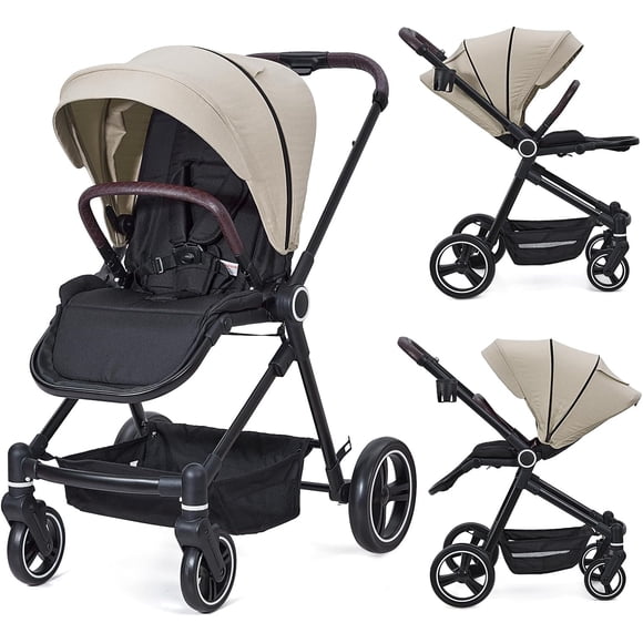 Qinaqin Plegable Baby Stroller cm de Alturaigh Landscape Pushchair Ligero Aluminum Frame Anchoaterproof Tela Reversible Backrest Ajustable Footrest Peekaboo Canopy Grande Almacenamiento Basket Cup