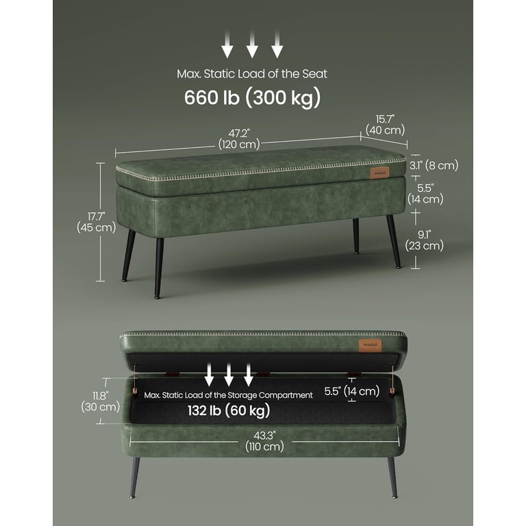 VASAGLE Ekho Collection Storage Ottoman, Forest Green Leather photo 5