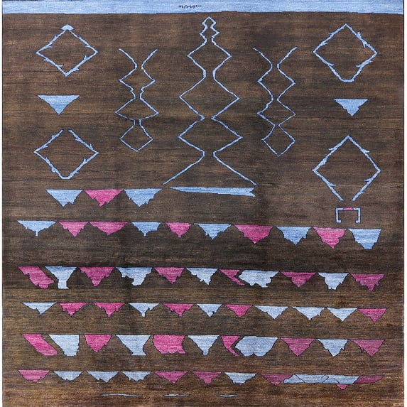 Ahgly Company Indoor Square Mid-Century Modern Mauve Taupe Purple Oriental Area Rugs, 3' Square