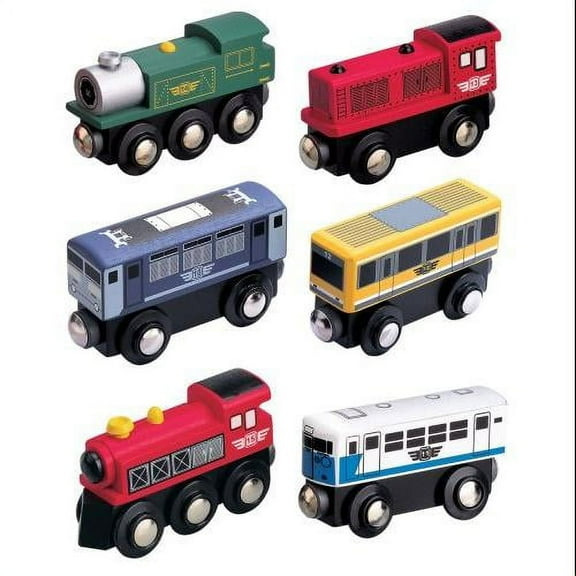 Maxim Enterprise Wooden Train Cars 6-Piece Set Rolling Locomotive Engines