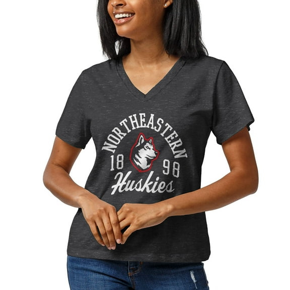 Women's League Collegiate Wear Black Northeastern Huskies Wordmark Intramural Boyfriend V-Neck T-Shirt