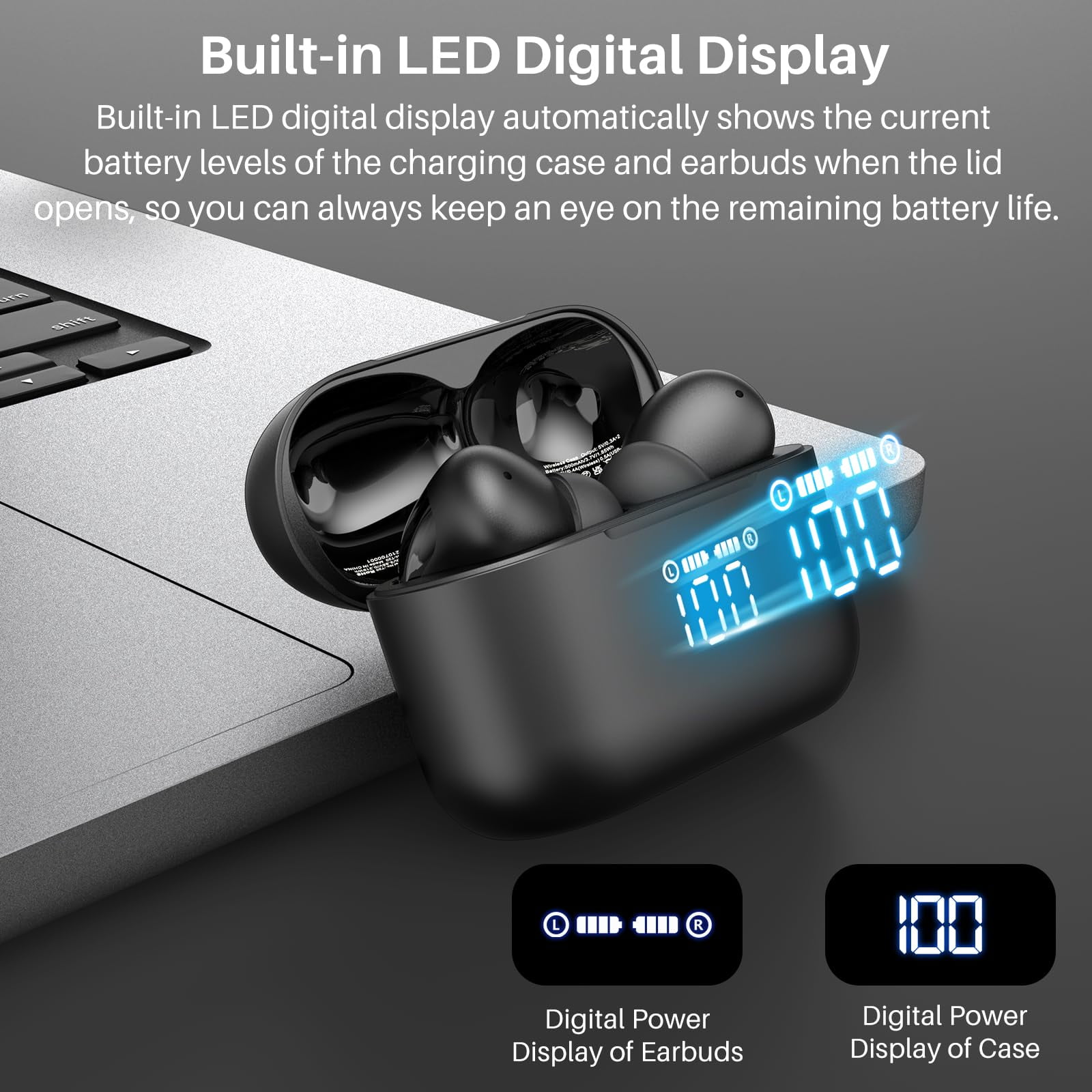 TOZO T20 ANC Bluetooth Wireless Earbuds, 49H Playtime, HiFi Stereo, IPX8 Waterproof, Wireless Charging, Black