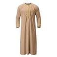 thumbnail image 5 of Men's Henley Shirts Loose Fit Long Sleeve Thobe Button Up Kaftan Thobe Side Split Kaftan Thobe with Pockets Sleepwear Summer Robes, 5 of 6