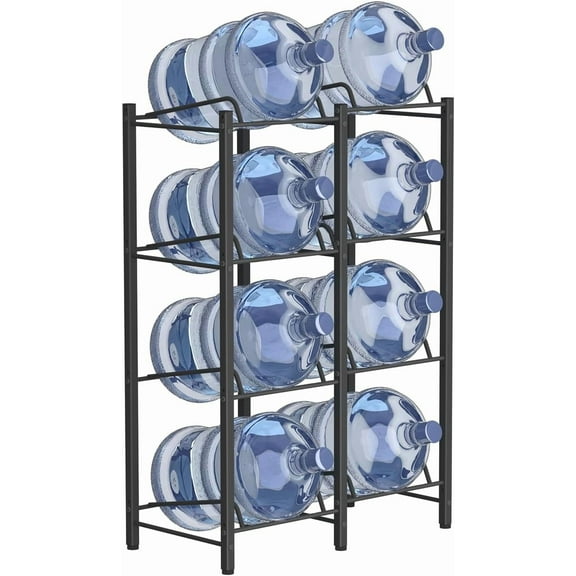 5 Gallon Water Jug Holder, Detachable Water Bottle Holder for 8 Bottles, 4 Tier Heavy Duty Water Jug Stand, Water Dispenser Rack for Home, Gym, Kitchen, Office, Black