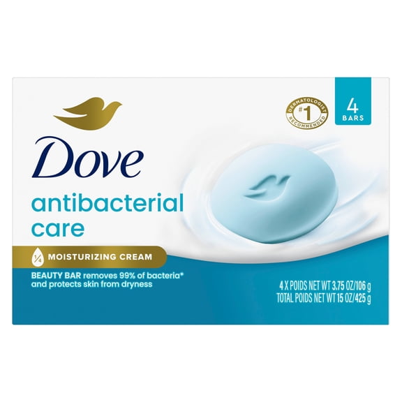 Dove Beauty Bar Soap For Clean, Moisturized Skin, Antibacterial Care, Removes 99% Bacteria, 3.75 oz 4 Bars