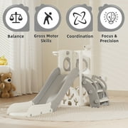 XJD 7-in-1 Toddler Slide for 1-3 Years Old, Indoor & Outdoor Kids Plastic Slide with Basketball Hoop & Upgraded Golf Game, Gray