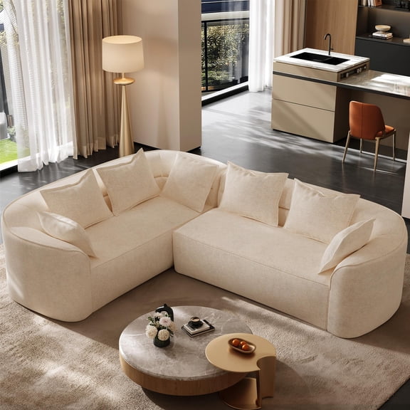 Wiilayok 110"Chenille Cloud Modular Sofa, L Curved Shaped Sectional Sofa Couch,4 Seater Deep Seat Sofa with Chaise and Pillows for Living Room/Apartment, Beige