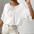 thumbnail image 4 of Moda mujer verano Casual cuello redondo manga corta Color sólido encaje costura Tops pulóver blusa Pompotops hkajfhjk470808, 4 of 7