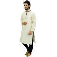 thumbnail image 4 of Atasi Designer Men's White Party Wear Kurta Pyjama Set Long Dupion Shirt-Large, 4 of 6