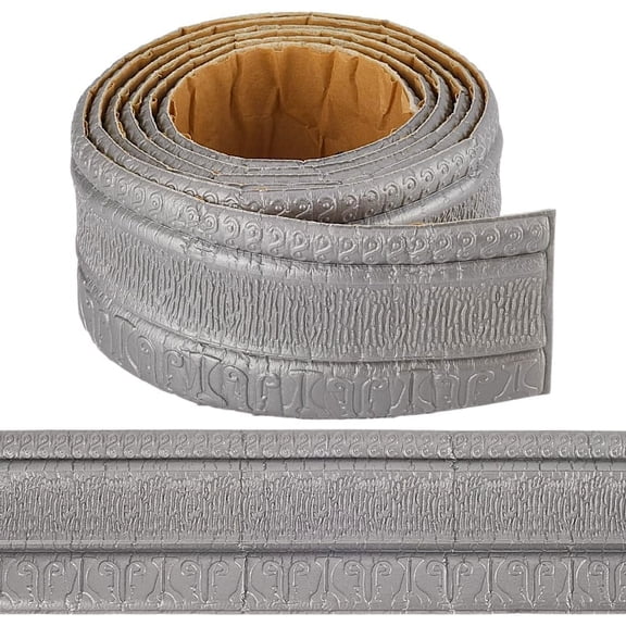 90.5 x 3.14in Peel and Stick Wallpaper Border Silver Grey Molding Self Adhesive Flexible 3D Baseboard Trim Mirror Sticky Wall Edging Base Lines Foam for Hotel Bathroom Home DIY DecorGray